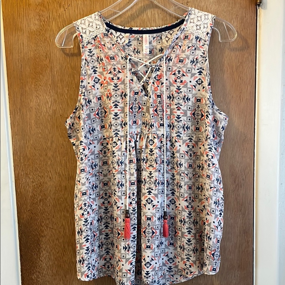 Xhilaration Blue and White Tie Front Tank Top Sz XXL